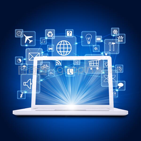 笔记本电脑与应用程序图标 计算机网络应用软件的交互核心